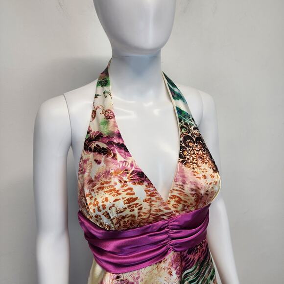 Vtg B. Darlin Y2K Halter Satin Maxi Dress 11/12 Formal Resort Cruise Mardi Gras - Picture 3 of 16